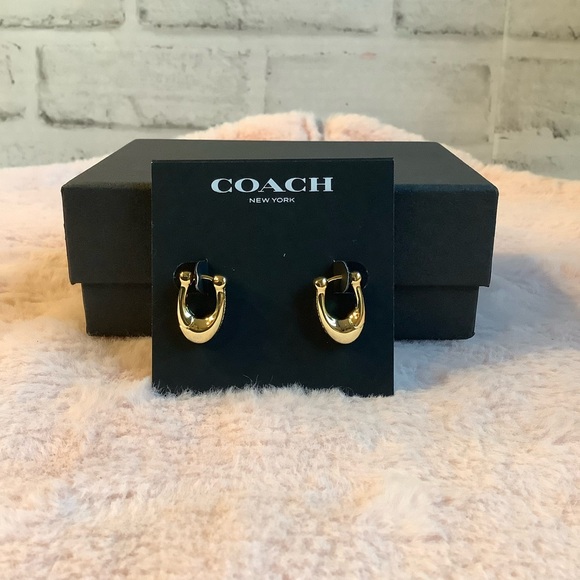 COACH Gold Pave Crystal C Hinge Huggie Earrings - Picture 4 of 8